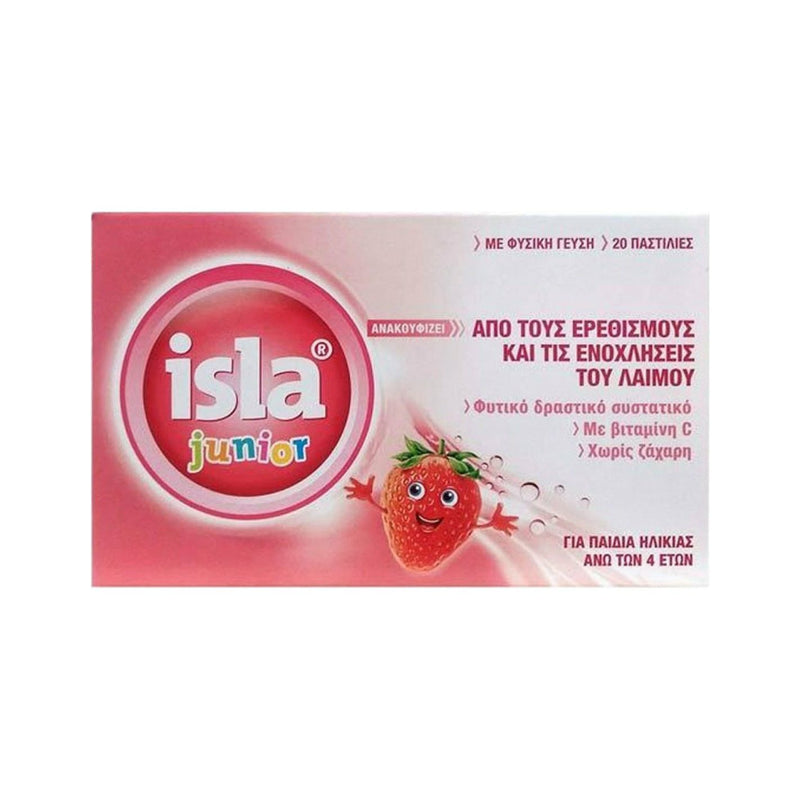 FarmaSyn Isla Junior Παστίλιες για Παιδιά 4+ ετών για Ενοχλήσεις του Λαιμού με Βιταμίνη C & Γεύση Φράουλα, 20 παστίλιες
