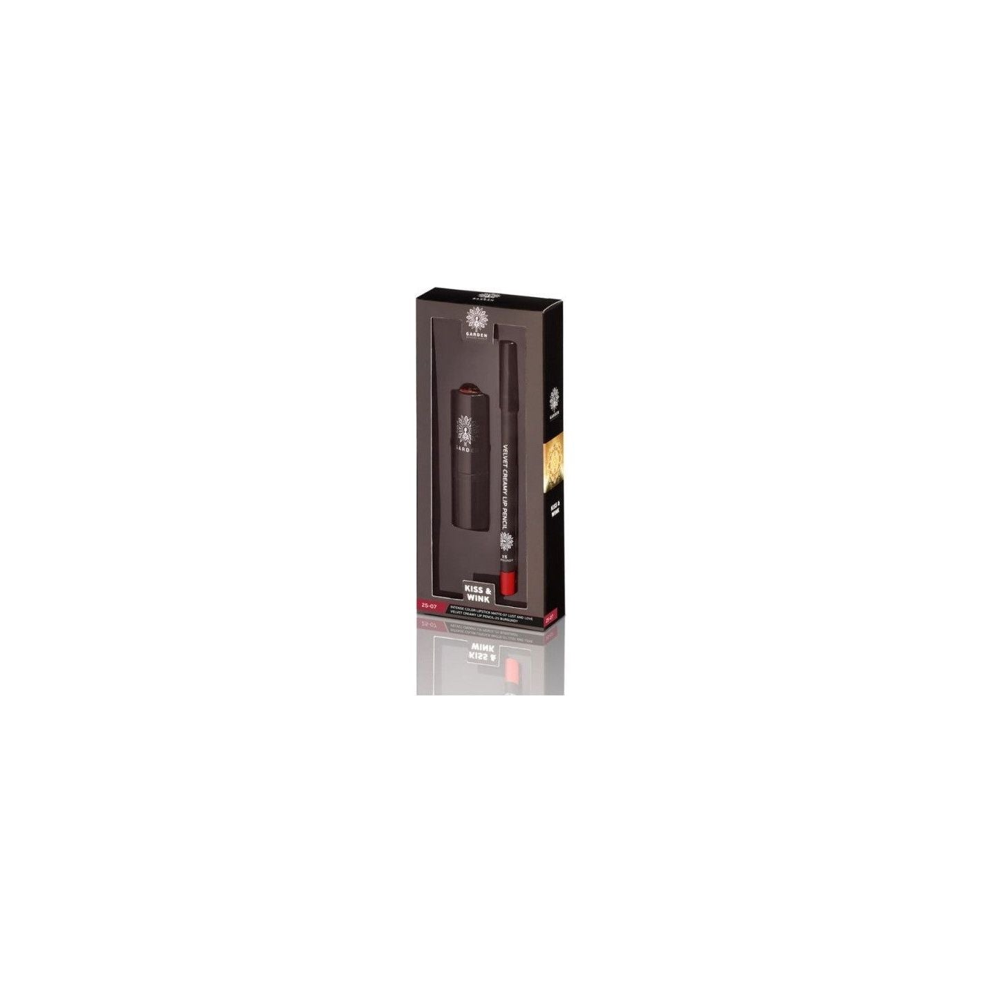 GARDEN Set Kiss & Wink Intense Color Matte Lipstick 07 Lust and Love 4.5g & Velvet Creamy Lip Pencil 25 Burgundy