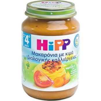 Hipp Βρεφικό Γεύμα Μακαρόνια με Κιμά Βιολογικής Καλλιέργειας 4m+ 190gr χωρίς Γλουτένη