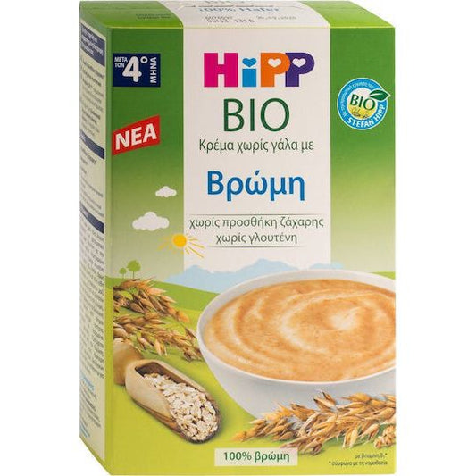 Hipp Βρεφική Κρέμα Bio Χωρίς Γάλα με Βρώμη Χωρίς Προσθήκη Ζάχαρης 200gr για 4+ Μηνών