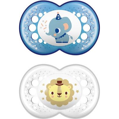 Mam Orthodontic Silicone Pacifiers Original Elephant / Lion Blue / Transparent for 16+ months 2pcs