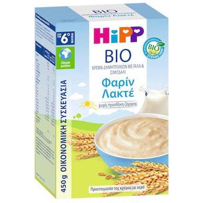 Hipp Βρεφική Κρέμα Bio Φαρίν Λακτέ Δημητριακά με Γάλα & Σιμιγδάλι 6m+ 450gr