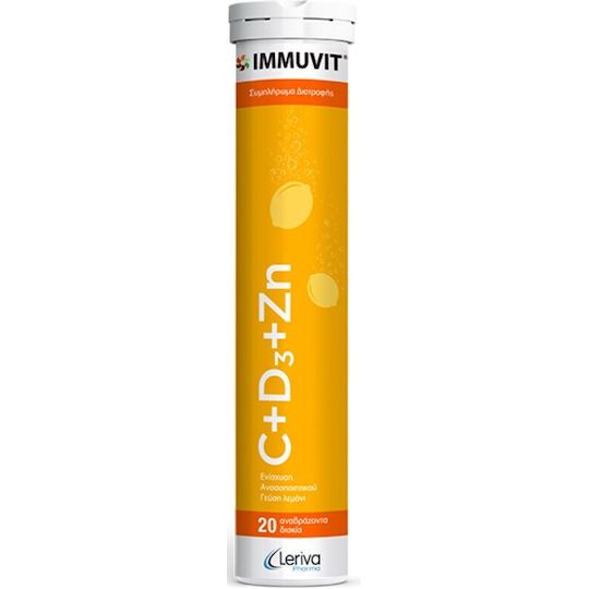 Leriva Pharma Immuvit C+D3+Zn Βιταμίνη για Ανοσοποιητικό Λεμόνι 20 αναβράζοντα δισκία