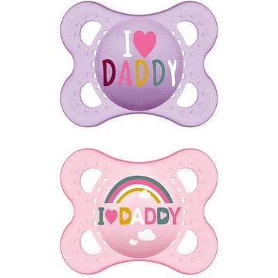 Mam Ορθοδοντικές Πιπίλες Σιλικόνης Ι Love Daddy Rainbow Μωβ-Ροζ για 2-6 μηνών 2τμχ
