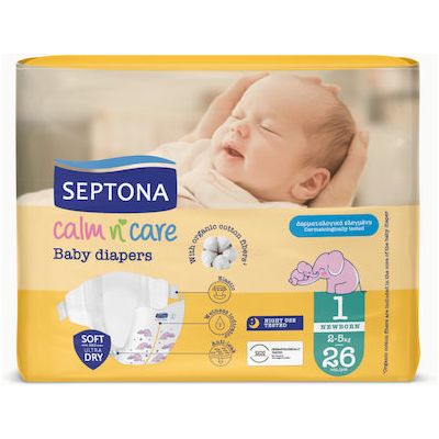 Septona Calm n' Care Diapers with Adhesive No. 1 for 2-5kg 26pcs 