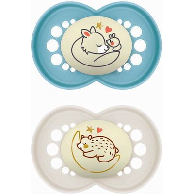 Mam Orthodontic Silicone Pacifiers Original Fox-Beard Light Blue-Beige Night for 6-16 months 2pcs