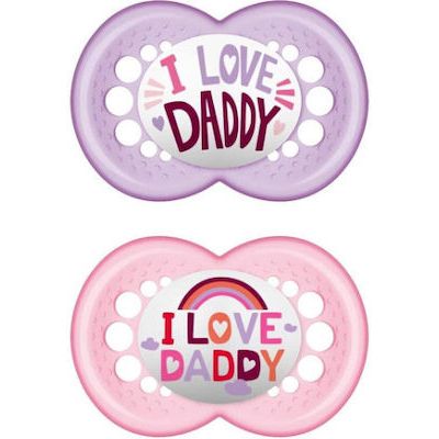 Mam Orthodontic Silicone Pacifiers Original I Love Daddy Purple-Pink for 6-16 months 2pcs