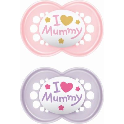 Mam Orthodontic Silicone Pacifiers Original I Love Mummy Pink-Purple for 6-16 months 2pcs