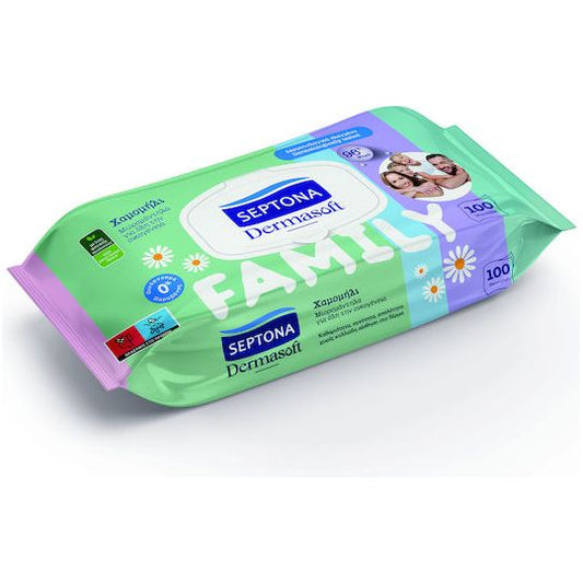 Septona Dermasoft Chamomile Μωρομάντηλα χωρίς Οινόπνευμα & Parabens 100τμχ
