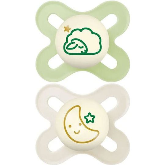 Mam Original Start Night Silicone Pacifier Green/Cream 0-2m, 2pcs