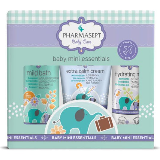 Pharmasept Baby Care Mini Essentials Σετ Περιποίησης Mild Bath - 100ml & Extra Calm Cream - 40ml & Hydrating Milk - 40ml 3τμχ