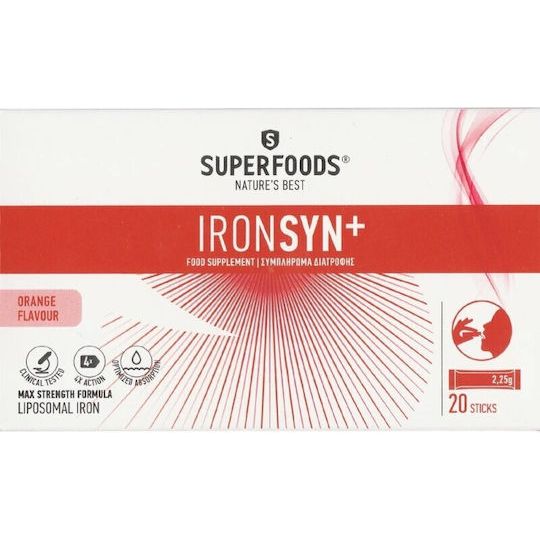 Superfoods Ironsyn+ με Βιταμίνη C 20 φακελίσκοι Πορτοκάλι